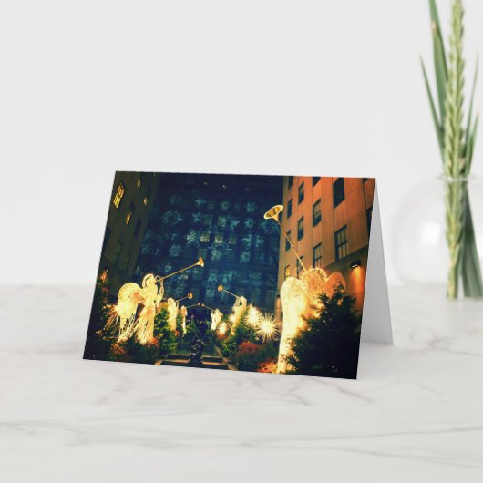 メリークリスマス-天使および雪片 シーズンカード (正面)