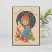 メリークリスマス – 女の子,スウェーデン語の古いヴィンテージ シーズンカード (スタンド正面)