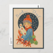 メリークリスマス – 女の子,スウェーデン語の古いヴィンテージ ポストカード (正面/裏面)