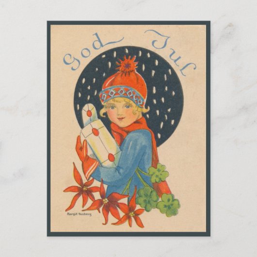 メリークリスマス – 女の子,スウェーデン語の古いヴィンテージ ポストカード (正面)