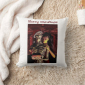 メリークリスマス。女性と一緒にいるユーモラスな骸骨 クッション (ブランケット)