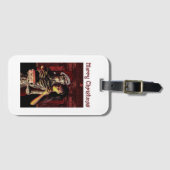 メリークリスマス。女性と一緒にいるユーモラスな骸骨 ラゲッジタグ (正面横)