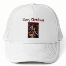 メリークリスマス。女性と楽しいスケルトン