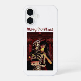メリークリスマス。女性と楽しいスケルトン iPhone 16ケース