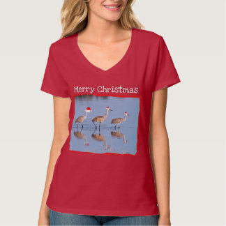 メリークリスマス-女性の鳥のTシャツ-クレーン Tシャツ