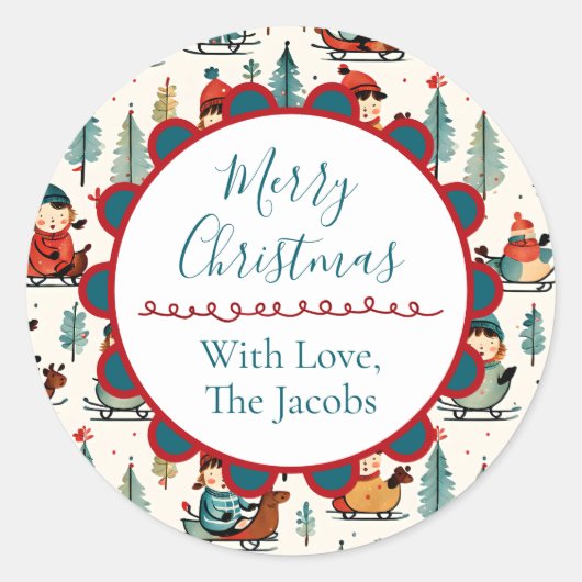 メリークリスマス | 子ども達のクリスマスを祝う ラウンドシール (正面)