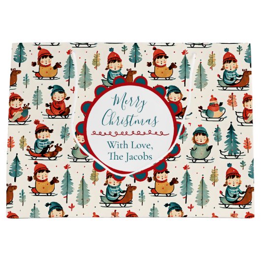 メリークリスマス | 子ども達のクリスマスを祝う ラージペーパーバッグ (正面)