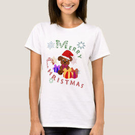 メリークリスマス 子犬 クリスマスプレゼント 雪の結晶 Tシャツ
