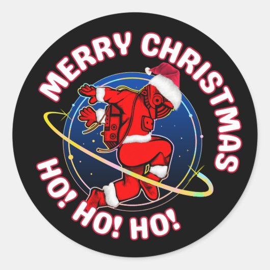 メリークリスマス 宇宙飛行士 おもしろい  ラウンドシール (正面)