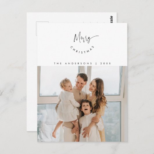 メリークリスマス、家族の写真ハッピー笑顔のスクリプト ポストカード (正面/裏面)