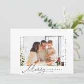 メリークリスマス、家族の写真、モダンスクリプト シーズンカード (スタンド正面)