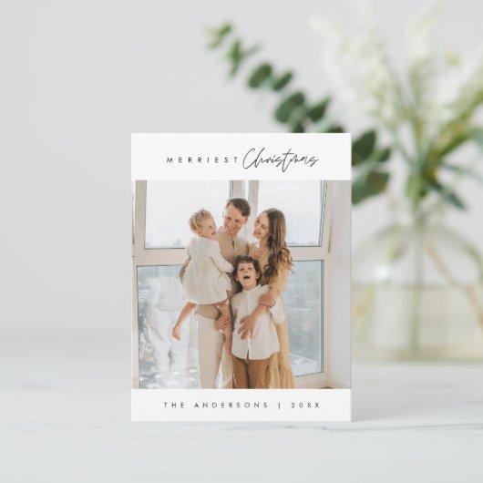 メリークリスマス、家族の写真、季節の挨拶 ポストカード (スタンド正面)