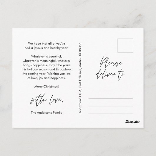 メリークリスマス、家族の写真、季節の挨拶 ポストカード (裏面)