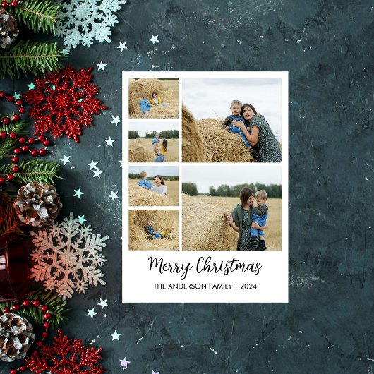 メリークリスマス　家族の名前入り６枚の写真グリッド シーズンカード