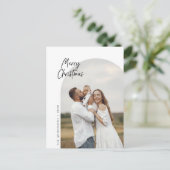 メリークリスマス、家族写真、アーチフレームの挨拶 ポストカード (スタンド正面)