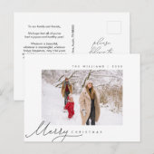 メリークリスマス、家族写真、ミニマリストスクリプト ポストカード (正面/裏面)