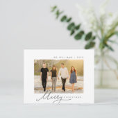 メリークリスマス、家族写真、ミニマリストスクリプト ポストカード (スタンド正面)