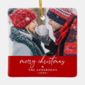 メリークリスマス 家族/カップルの名前 2枚の写真入り セラミックオーナメント (正面)
