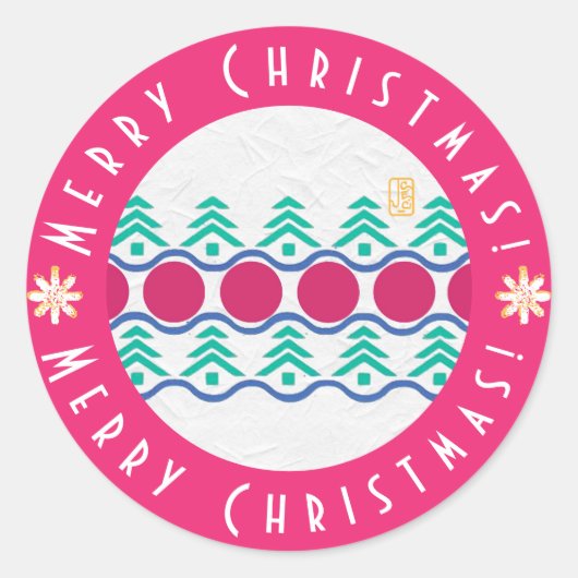 メリークリスマス!『川の上』丸ステッカー ラウンドシール (正面)