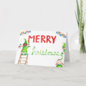 「メリークリスマス」忙し小人アートウォーターカラーカード カード (正面)