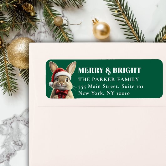 メリークリスマス!愛らしい,うさぎ,サンタハット ラベル