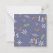 メリークリスマス 手描きの木々と雪の花と花 ノートカード (裏面)