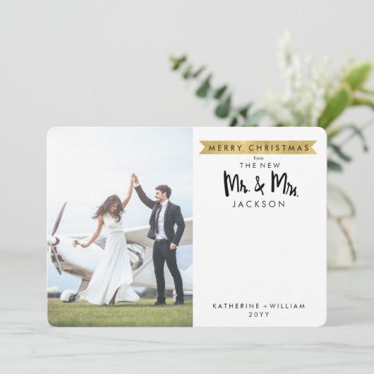 メリークリスマス |新しいMr.& Mrs. 1フォトカード シーズンカード (スタンド正面)