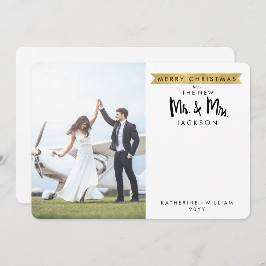 メリークリスマス |新しいMr.& Mrs. 1フォトカード シーズンカード (正面/裏面)