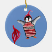 メリークリスマス、新年おめでとう、かわいいペンギン・アート セラミックオーナメント (正面)