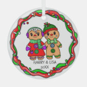 メリークリスマス |新年おめでとう |ジンジャーブレッドマン ガラスオーナメント (正面)