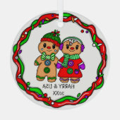 メリークリスマス |新年おめでとう |ジンジャーブレッドマン ガラスオーナメント (裏面)