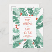メリークリスマス.新年おめでとう。松。モダン シーズンポストカード (正面/裏面)