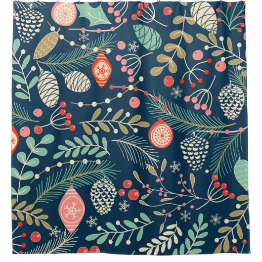 メリークリスマス、新年のおめでとう シャワーカーテン (正面)