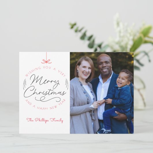 メリークリスマス、新年の紅モダン写真 シーズンカード (スタンド正面)