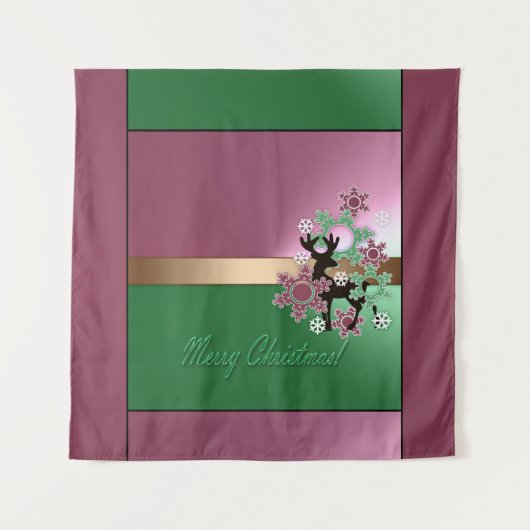 メリークリスマス!、新年，クリスマスの鹿，雪 タペストリー (正面)