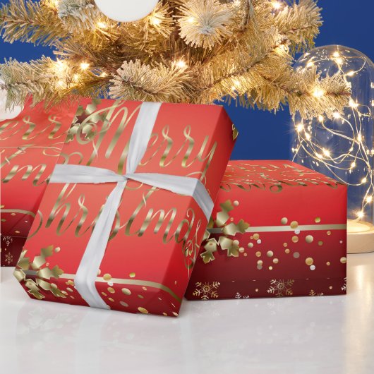 メリークリスマス&新年！20XX金ゴールドスノーラグジュアリー ラッピングペーパー (クリスマス)