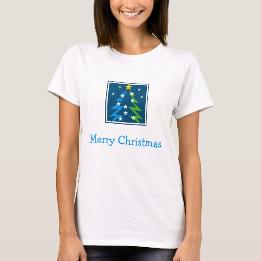 メリークリスマス-星が付いているクリスマスツリー Tシャツ (正面)