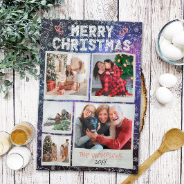 メリークリスマス 星空の夜 落書き 5 写真 ファミリー キッチンタオル