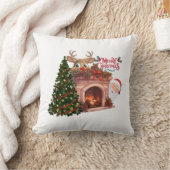 メリークリスマス 暖炉 トナカイ クッション (ブランケット)