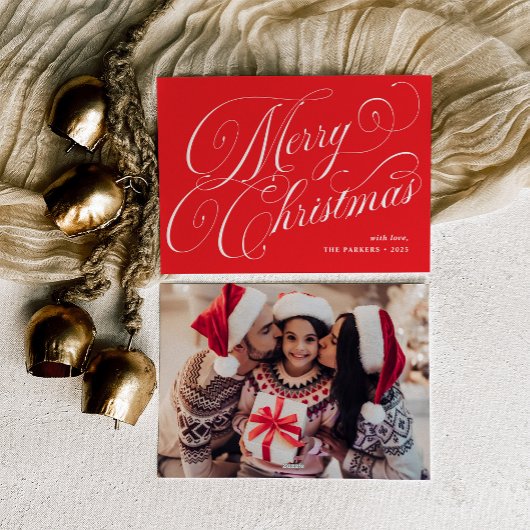 メリークリスマス | 書道と写真付き赤 シーズンカード