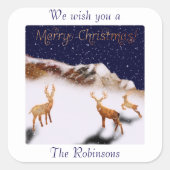 メリークリスマス – 木のデアと雪の山 スクエアシール (正面)