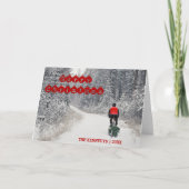 メリークリスマス-木を家に持って来ているバイクもしくは自転車に乗る人 シーズンカード (正面)