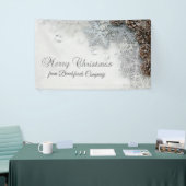 メリークリスマス，松のコーン，雪 横断幕 (トレードショー)