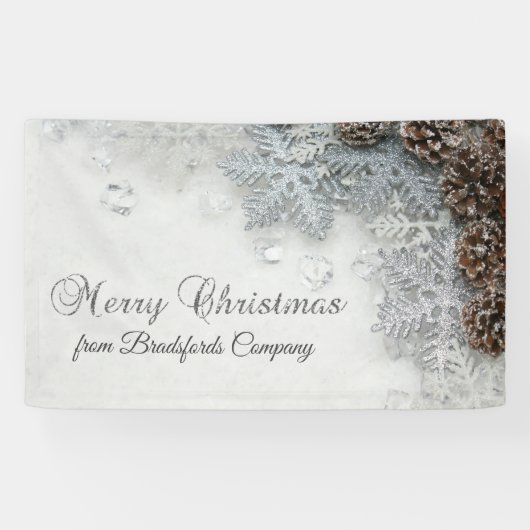 メリークリスマス，松のコーン，雪 横断幕 (横)