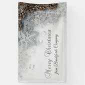 メリークリスマス，松のコーン，雪 横断幕 (縦)