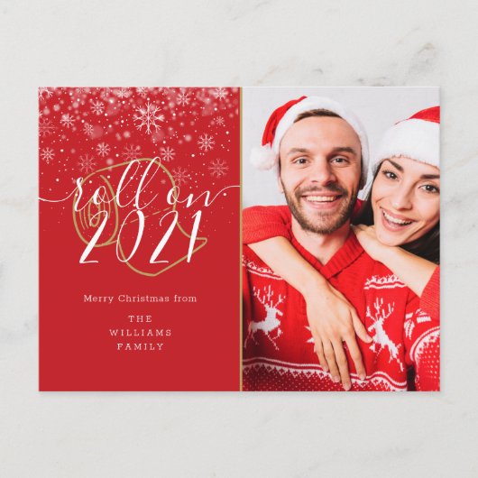 メリークリスマス 楽しいフォトロール 新年へ シーズンポストカード (正面)