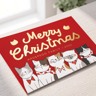 メリークリスマス 楽しい かわいい 猫のクリスマスキャロル 箔シーズンポストカード