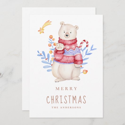 メリークリスマス.水の色はクマ。かわいい動物 シーズンカード (正面/裏面)
