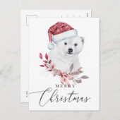 メリークリスマス.水彩の休日のシロクマ シーズンポストカード (正面/裏面)