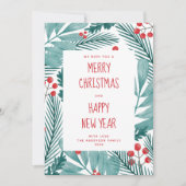 メリークリスマス.水彩の冬の松とフローラ シーズンカード (正面)